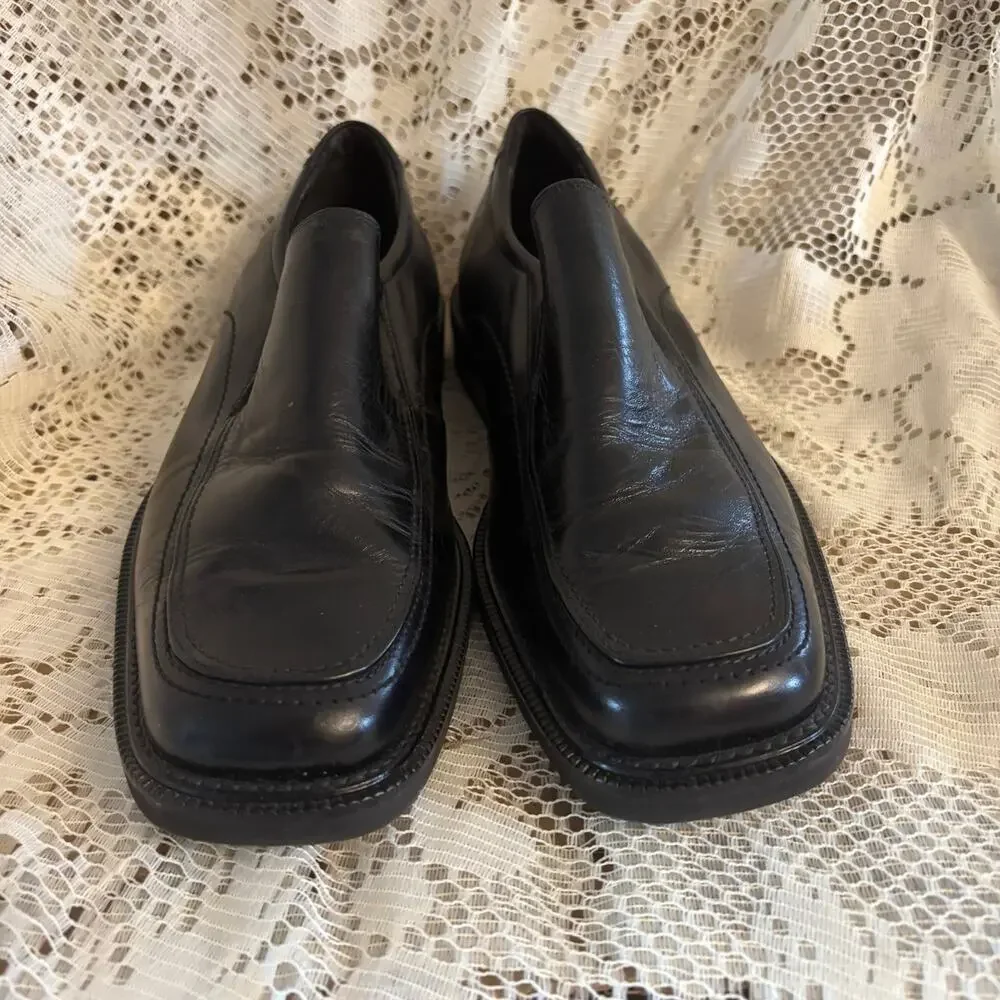 Johnston & Murphy Men's Size 43 M (9.5-10) Black Leather Square Toe Loafer Shoes